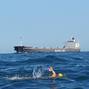 Swimmer and tanker